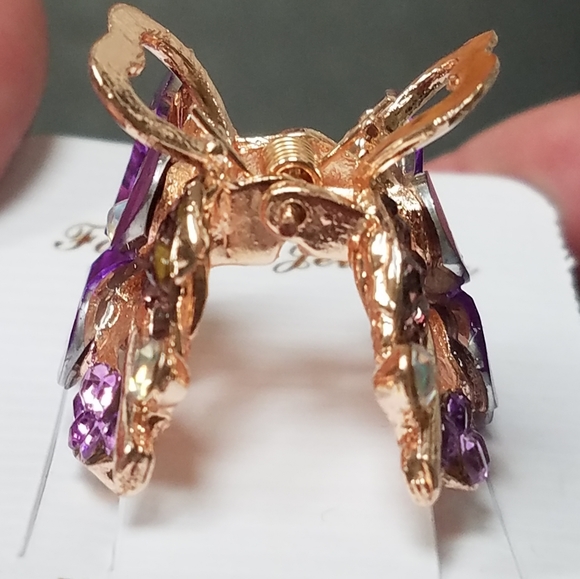 NWT Small Purple Gems & Rose Gold Enamel Flower Hair Clip! - Picture 11 of 16